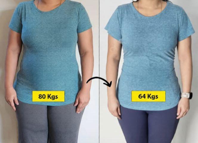 Client transformation: 80 kg → 64 kg