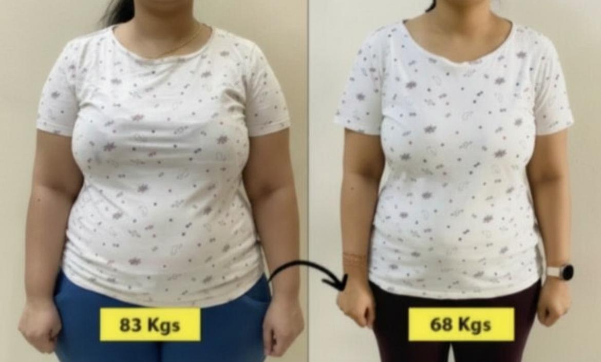 Client transformation: 83 kg → 68 kg