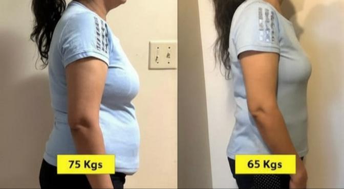 Client transformation: 75 kg → 65 kg (side)